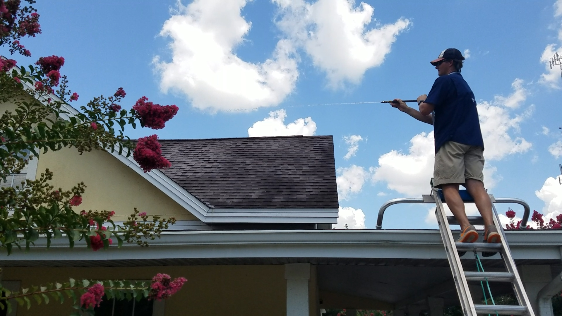 Soft wash store roof